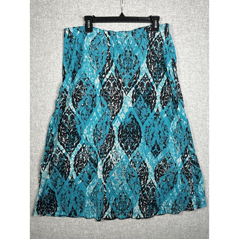 212 Collection Large Womens‎ Skirt A-line Blue Black Stretch Pull On Knee Lined